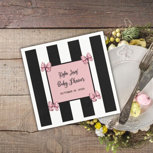 Serviette En Papier Baby shower coquette rose, noir et blanc