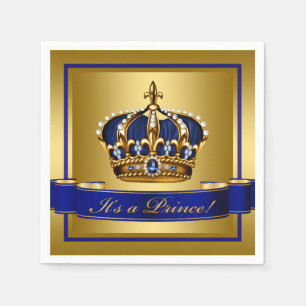Serviette En Papier Baby Shower Couronne Bleu Royal et Or