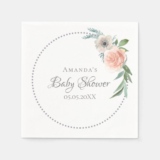 Serviette En Papier Baby shower couronne florale rose poussiéreuse (Devant)