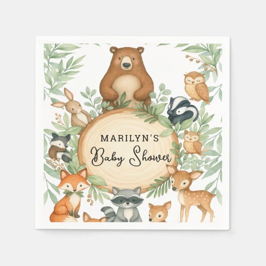 Serviette En Papier Baby Shower Cute Baby Animals (Devant)