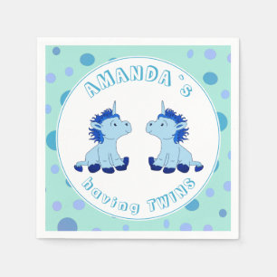 Serviette En Papier Baby shower Cute Blue Unicorn Twin Boys