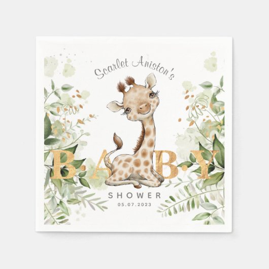 Serviette En Papier Baby shower Cute Giraffe Verdure (Devant)