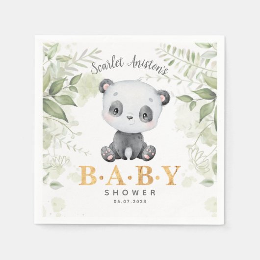Serviette En Papier Baby shower Cute Panda Eucalipt Verdure (Devant)