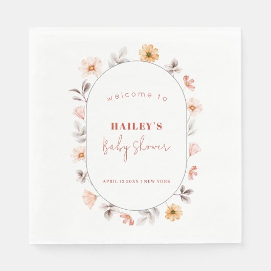 Serviette En Papier Baby shower d'accueil Fleur sauvage Boho simple (Devant)