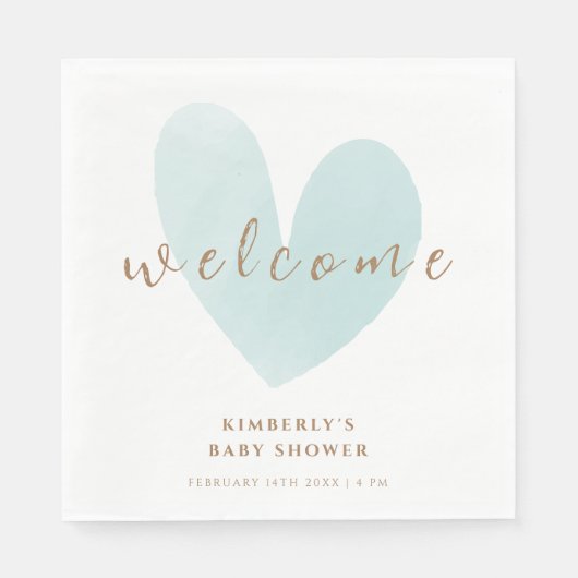 Serviette En Papier Baby shower d'accueil Mint Green Simple Heart (Devant)