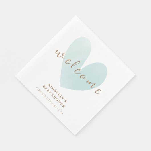 Serviette En Papier Baby shower d'accueil Mint Green Simple Heart (Coin)