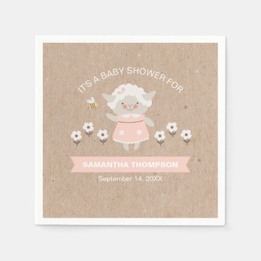 Serviette En Papier Baby shower d'agneau mignon rose (Devant)