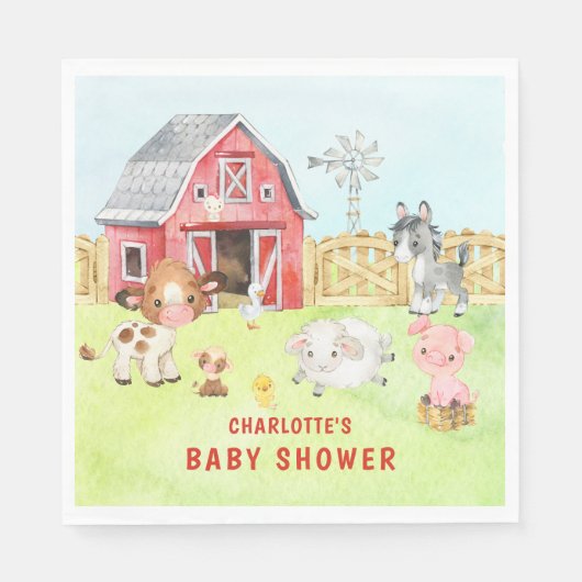 Serviette En Papier Baby shower d'amis de Cute Barnyard (Devant)
