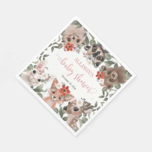 Serviette En Papier Baby shower d'amis de la forêt (Coin)