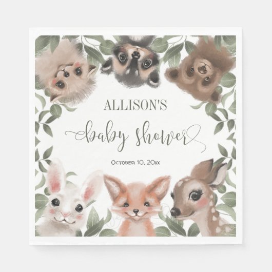 Serviette En Papier Baby shower d'amis forestiers des animaux des bois (Devant)