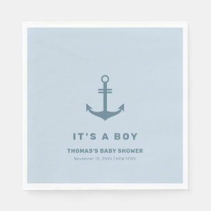 Serviette En Papier Baby shower d'Ancre Nautique Élégant Bleu Clair