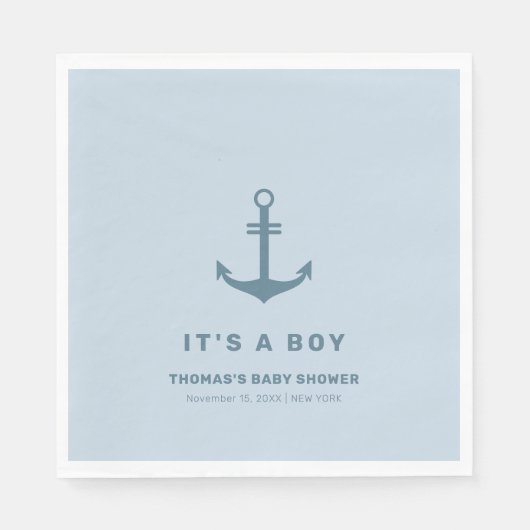Serviette En Papier Baby shower d'Ancre Nautique Élégant Bleu Clair (Devant)
