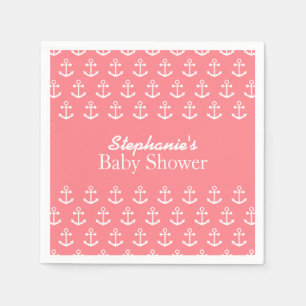 Serviette En Papier Baby shower d'Ancres nautiques rose et blanc