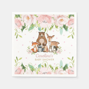 Serviette En Papier Baby shower d'animaux boisés rose pâle