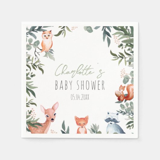 Serviette En Papier Baby shower d'animaux de bois (Devant)