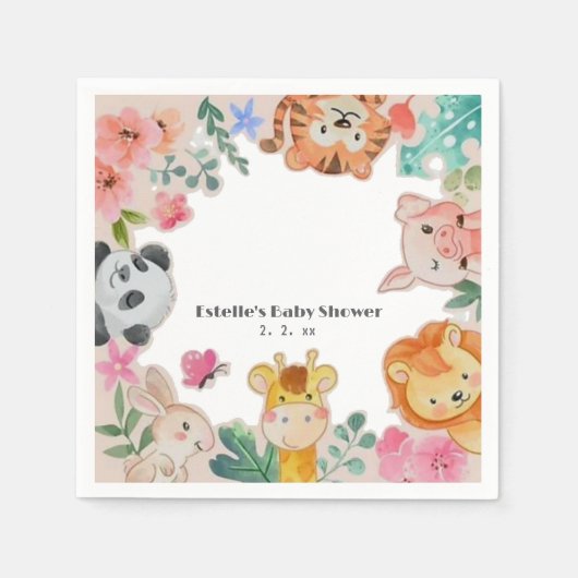 Serviette En Papier Baby shower d'animaux de bois mignons (Devant)