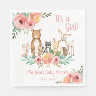 Serviette En Papier Baby shower d'animaux de forêt floral