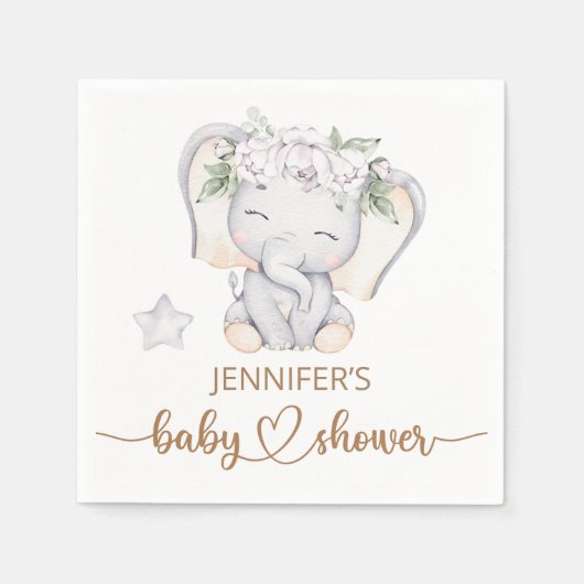 Serviette En Papier Baby shower d'aquarelle bébé éléphant (Devant)