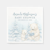 Serviette En Papier Baby shower d'aquarelle bleu d'ours polaire d'hive (Devant)