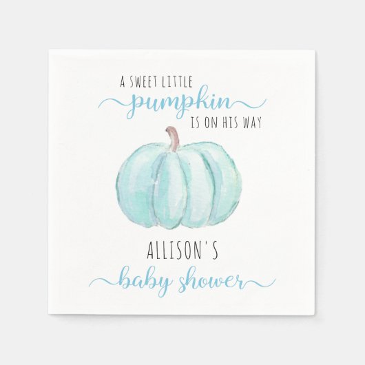 Serviette En Papier Baby shower d'aquarelle bleu petit Citrouille (Devant)