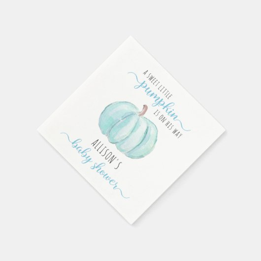 Serviette En Papier Baby shower d'aquarelle bleu petit Citrouille (Coin)