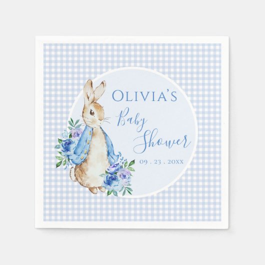 Serviette En Papier Baby shower d'aquarelle Blue Bunny (Devant)