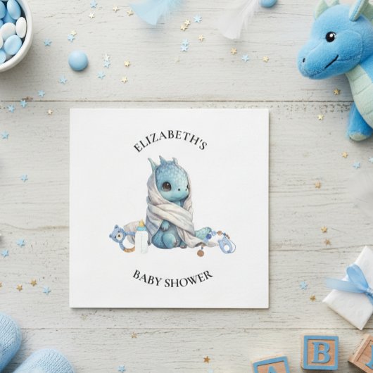 Serviette En Papier Baby shower d'aquarelle Blue Dragon