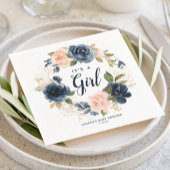 Serviette En Papier Baby shower d'aquarelle Blush Navy Wreath