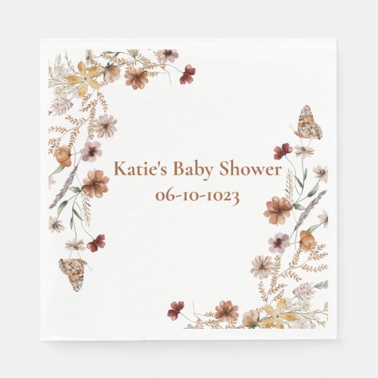 Serviette En Papier Baby shower d'aquarelle Boho fleur sauvage (Devant)