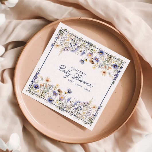 Serviette En Papier Baby shower d'aquarelle Boho Fleur sauvage bleu