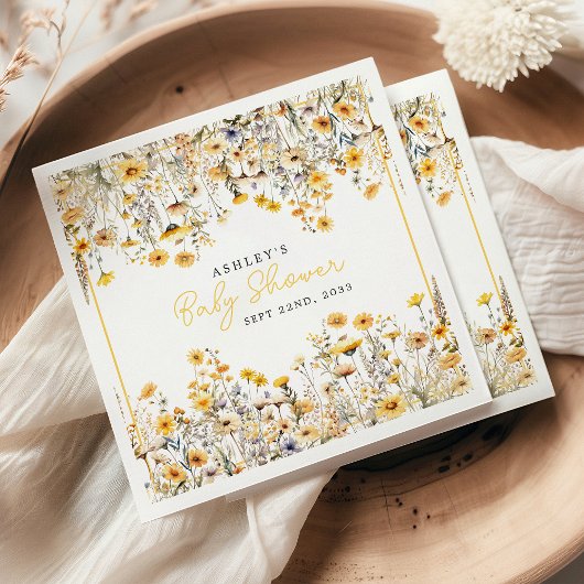 Serviette En Papier Baby shower d'aquarelle Boho Fleur sauvage jaune