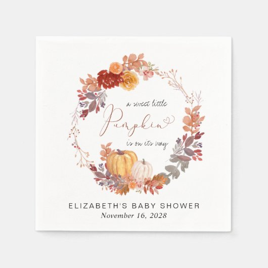 Serviette En Papier Baby shower d'aquarelle Citrouille en terre cuite (Devant)