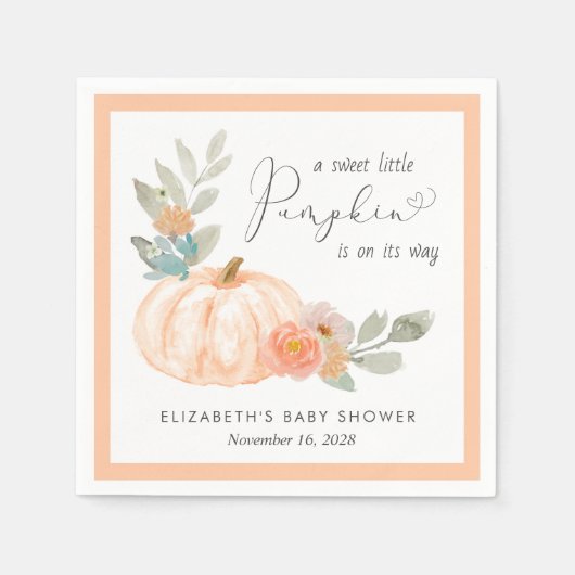 Serviette En Papier Baby shower d'aquarelle Citrouille orange (Devant)