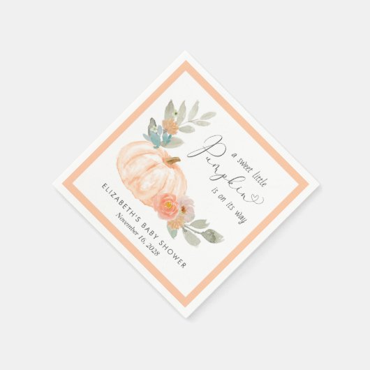 Serviette En Papier Baby shower d'aquarelle Citrouille orange (Coin)