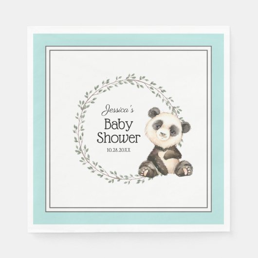 Serviette En Papier Baby shower d'aquarelle Cute Panda Bear (Devant)