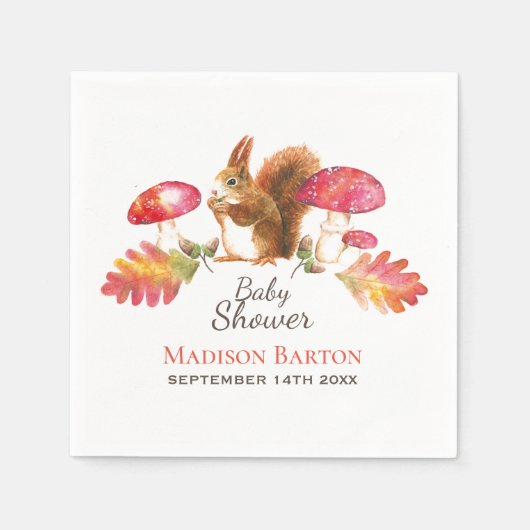 Serviette En Papier Baby shower d'aquarelle d'automne en bois d'écureu (Devant)