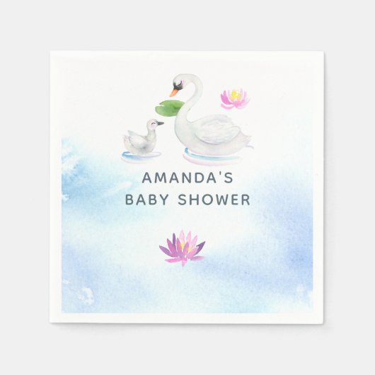 Serviette En Papier Baby shower d'aquarelle de cygne (Devant)