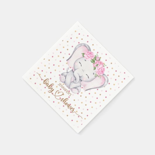 Serviette En Papier Baby shower d'aquarelle de fille Eléphant (Coin)