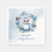 Serviette En Papier Baby shower d'aquarelle de la Chouette d'hiver (Devant)