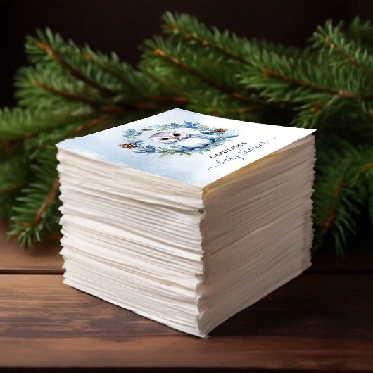 Serviette En Papier Baby shower d'aquarelle de la Chouette d'hiver