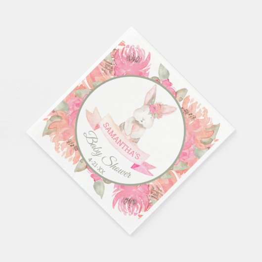 Serviette En Papier Baby shower d'aquarelle de lapin doux (Coin)