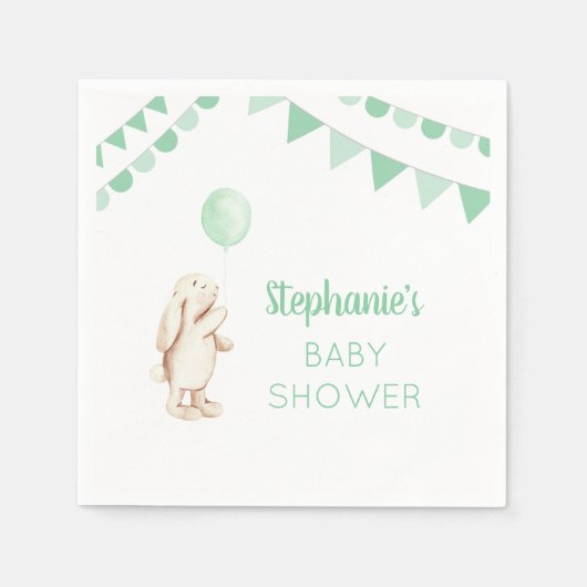 Serviette En Papier Baby shower d'aquarelle de lapin mignon et de ball (Devant)