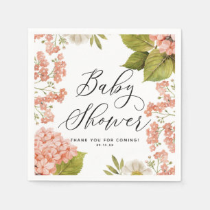 Serviette En Papier Baby shower d'aquarelle de pêche rustique Hydrange