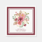 Serviette En Papier Baby shower d'aquarelle florale de Bourgogne (Devant)