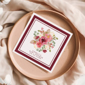 Serviette En Papier Baby shower d'aquarelle florale de Bourgogne