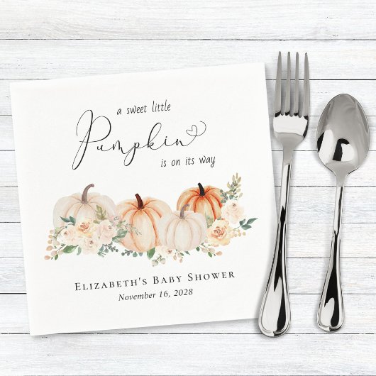 Serviette En Papier Baby shower d'aquarelle florale petit Citrouille