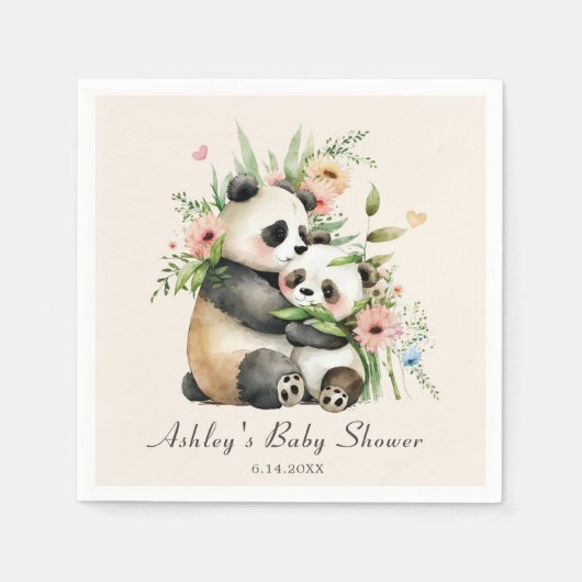 Serviette En Papier Baby shower d'aquarelle mignonne Fleurs et ours (Devant)
