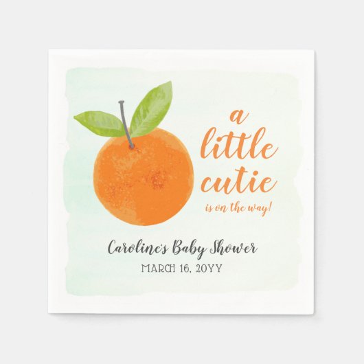 Serviette En Papier Baby shower d'aquarelle orange Little Cutie (Devant)