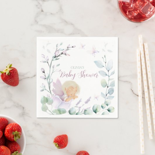 Serviette En Papier Baby shower d'aquarelle papillon et fleur (En situation)