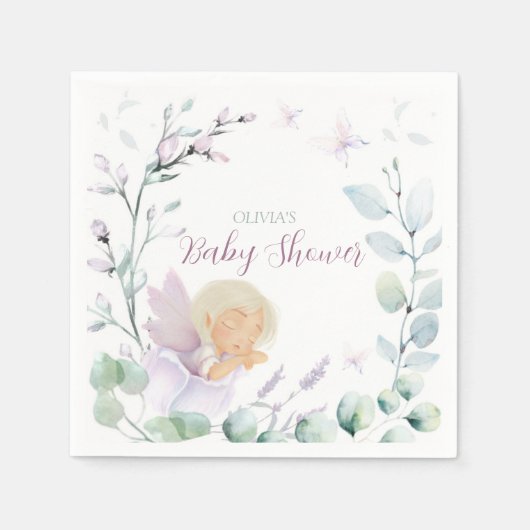 Serviette En Papier Baby shower d'aquarelle papillon et fleur (Devant)